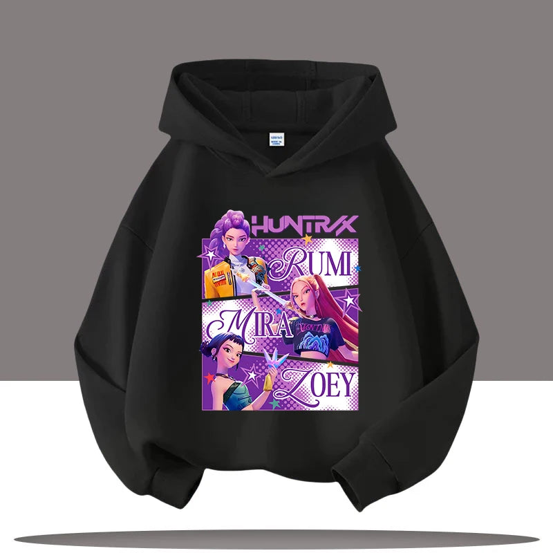 KPop Demon Hunters Huntrix Hoodies Girls Boys Rumi Hooded Sweatshirt Jumper K-pop Merch Gifts