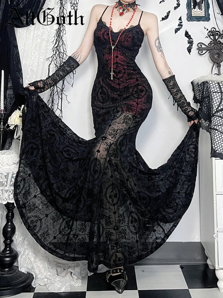 AltGoth Vintage Dark Victorian Gothic Dress Lace Black Red
