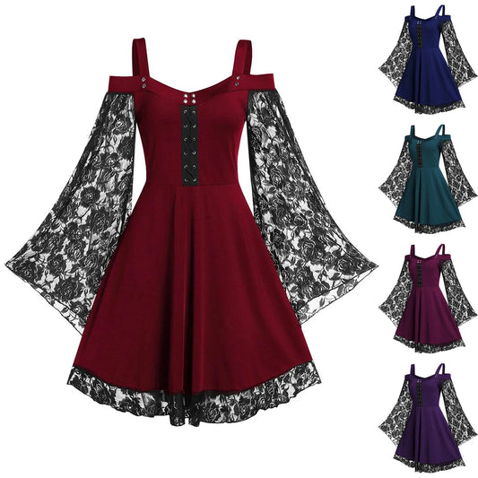 Gothic Lace Sleeve Flared Skater Dress