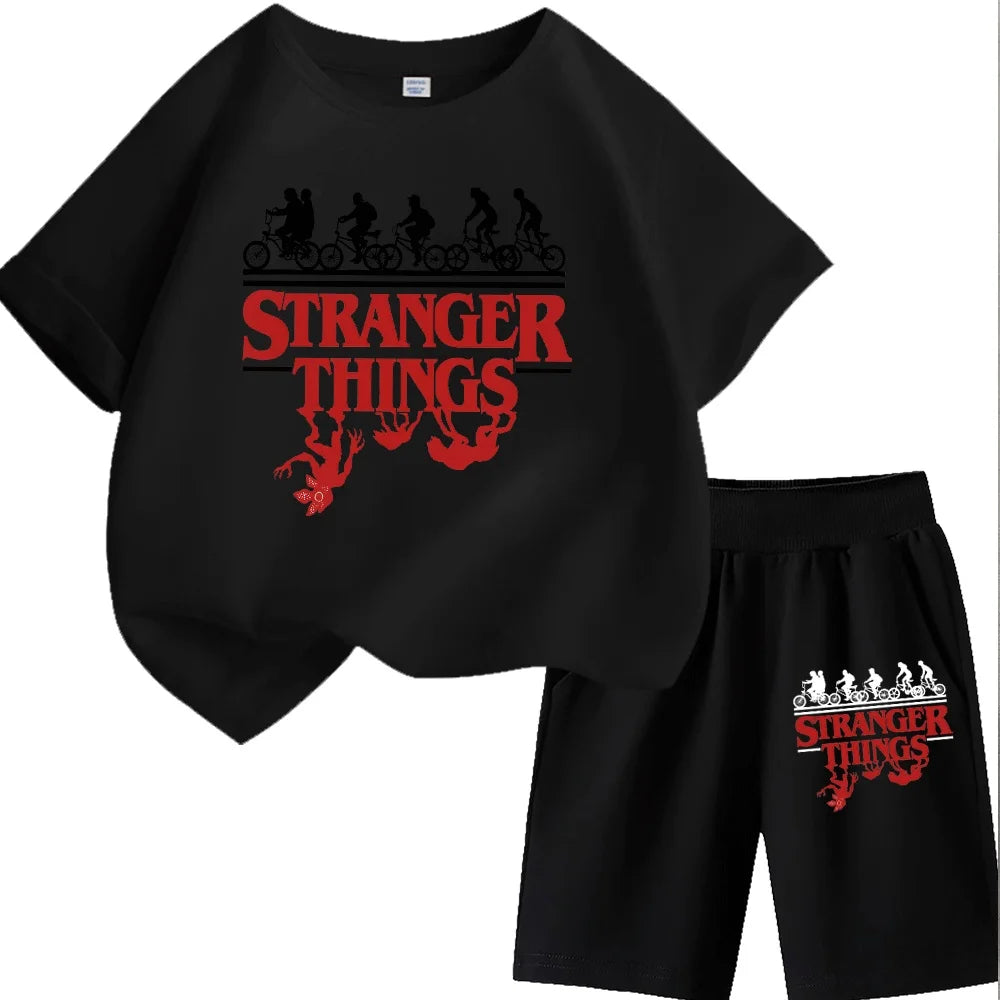 Stranger Things Kids T-Shirt Shorts Set Demogorgon Boys/Girls Summer Clothes TShirt Top