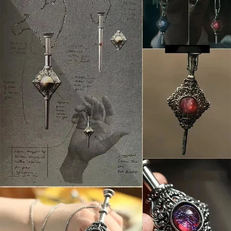 Magic Witch Necklace Vintage Blood Pack Removable Witch Wand Pendant Cosplay Jewellery