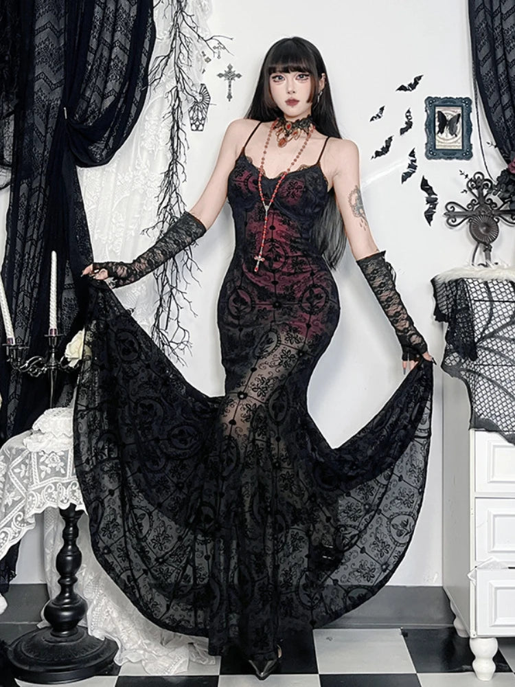 AltGoth Vintage Dark Victorian Gothic Dress Lace Black Red