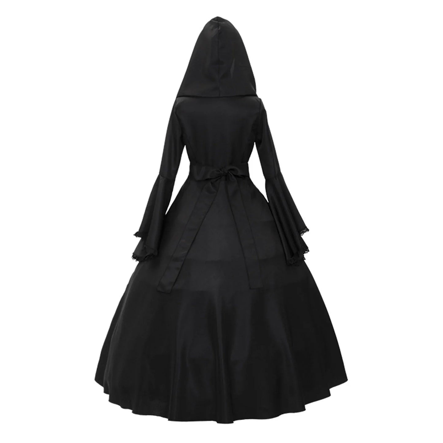 Black Pagan Gown Gothic Medieval Hooded Ceremonial Dress