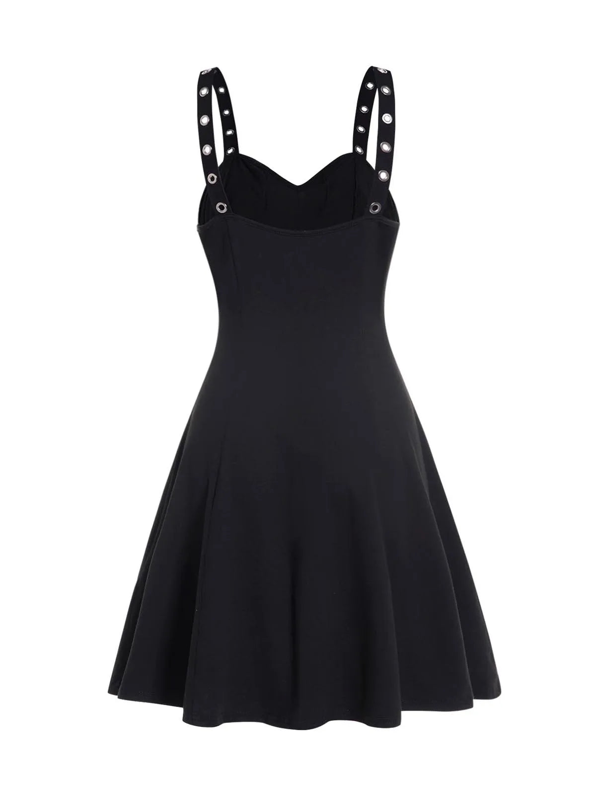 Black Gothic Studded Chain Swing Skater Dress