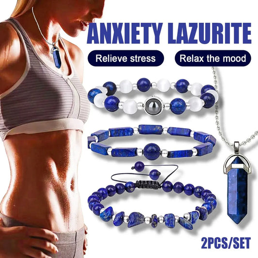 Anxiety Energy Healing Necklace Pendant, Round Bead Crystal Bracelet Jewellery Set
