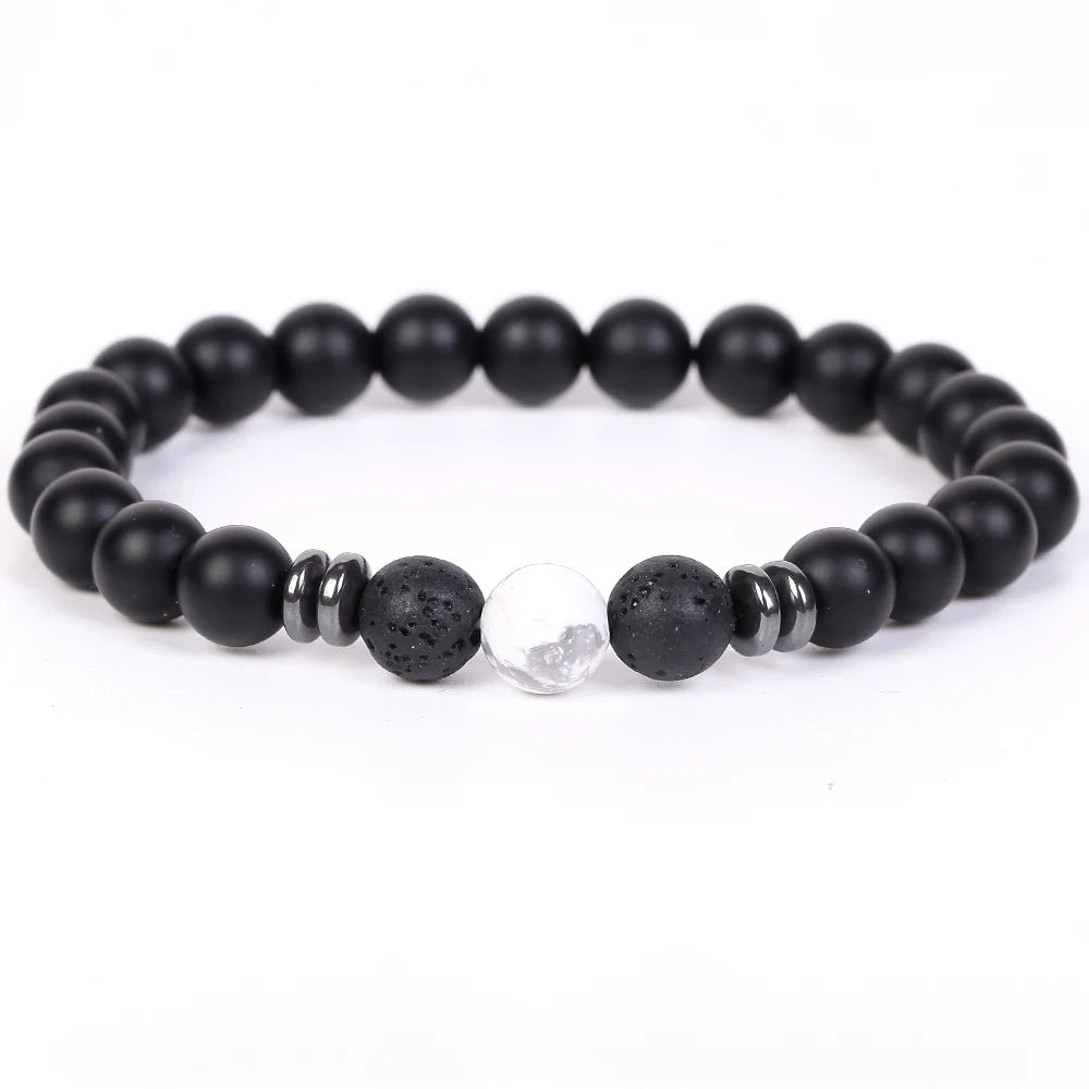Stone Bracelet Black Agates Hematite Round Beads Jewellery Healing Energy