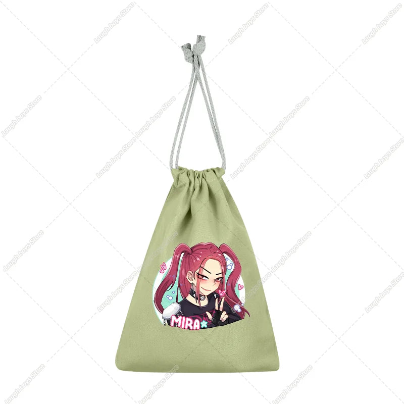 KPop Demon Hunters Merch Drawstring Purse Pouch Swim/PE Kit Swim Book Bag Huntrix Derpy Tiger Gift