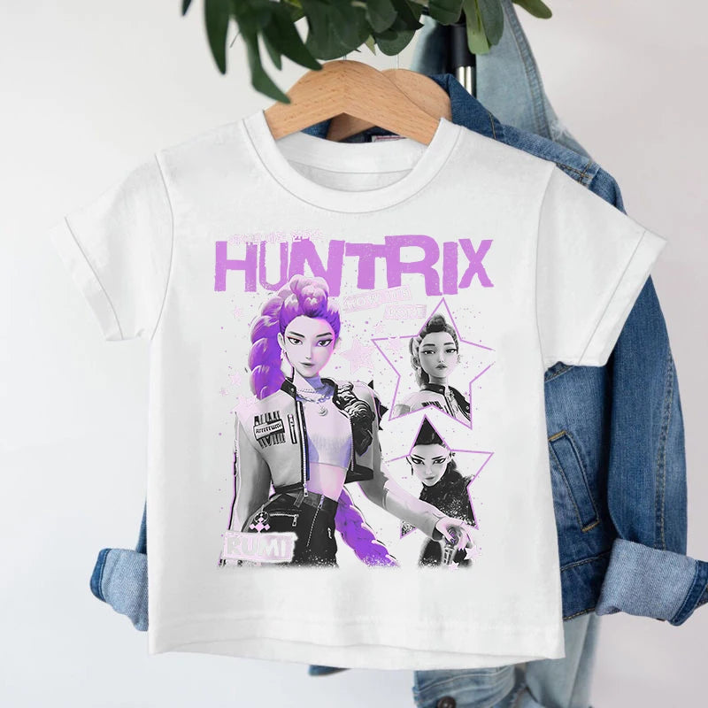 KPop Demon Hunters Saja Boys T-shirt Huntrix Tshirt Kids Summer Clothing Rumi