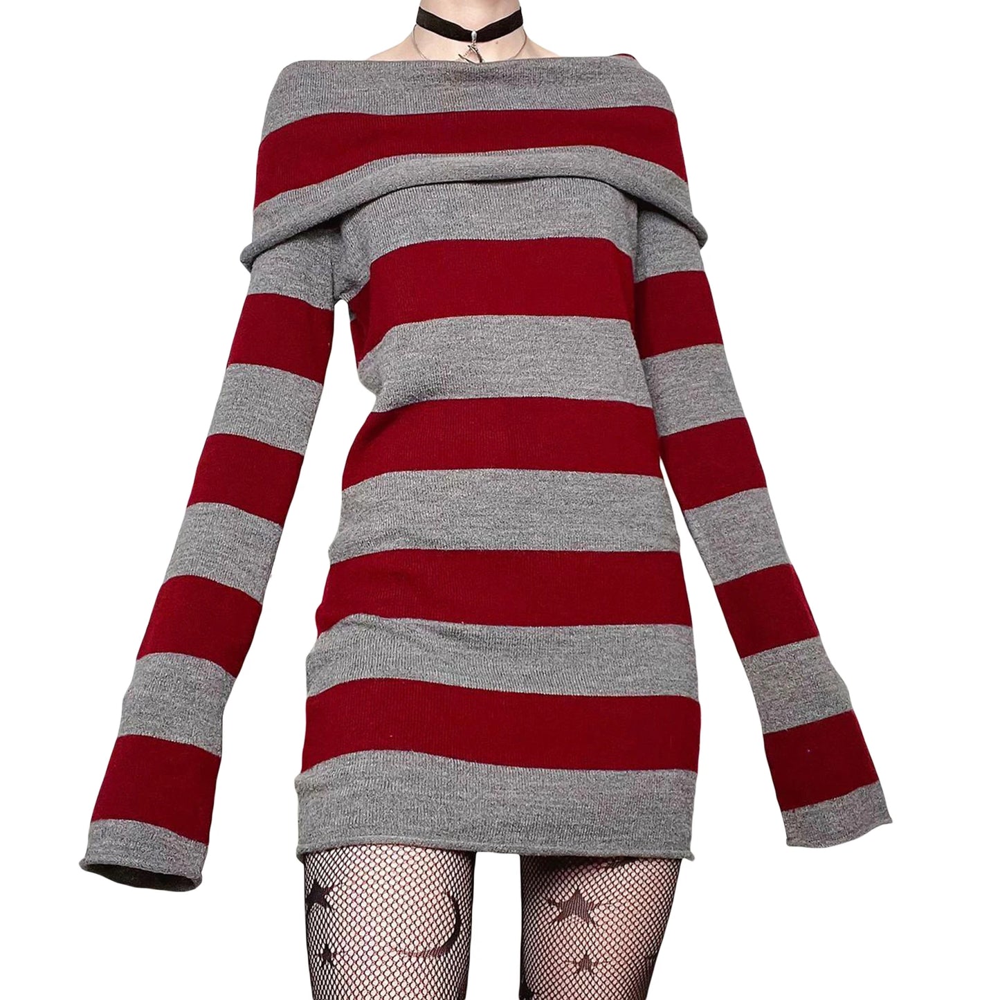 Striped Off Shoulder Jumper Dress