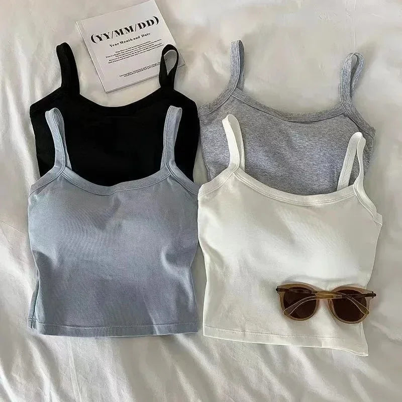 Black Grey White Crop Top Basic Vest Top TShirt Padded Bra