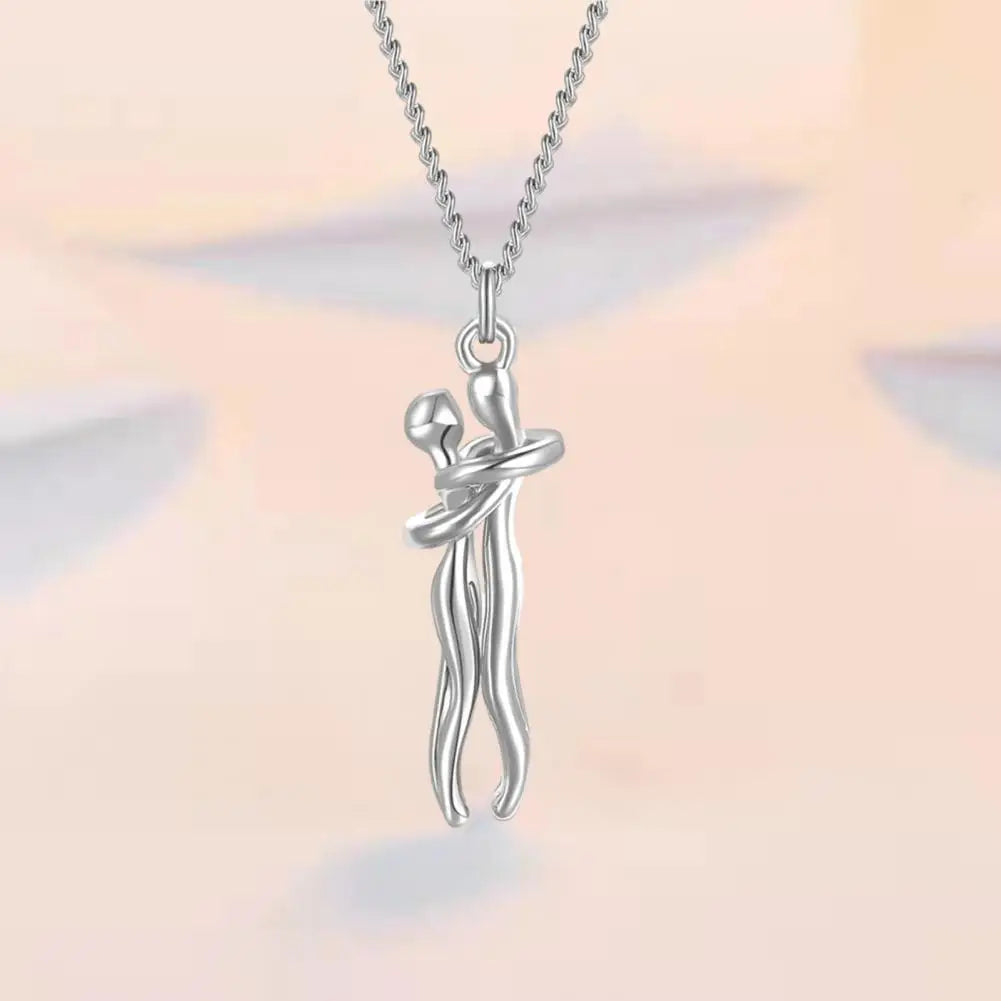 Couple Necklace Unity Trust Embrace Pendant Necklace Adjustable Length