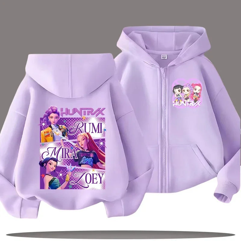 Huntrix Zip Up Sweatshirt Kpop Demon Hunters Hoodie K-Pop Clothes Fleece Jacket