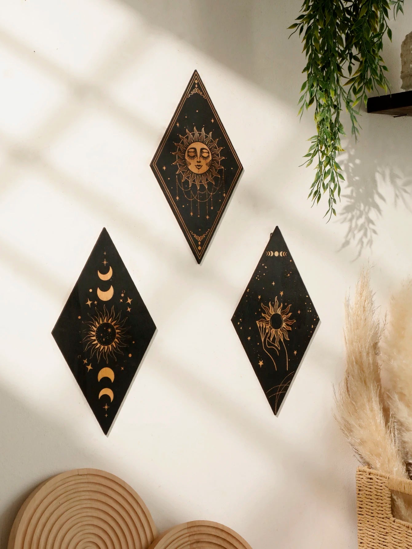 Wall Pediments Gothic Moon Stars Sun Phases Hanging Picture Home Decor
