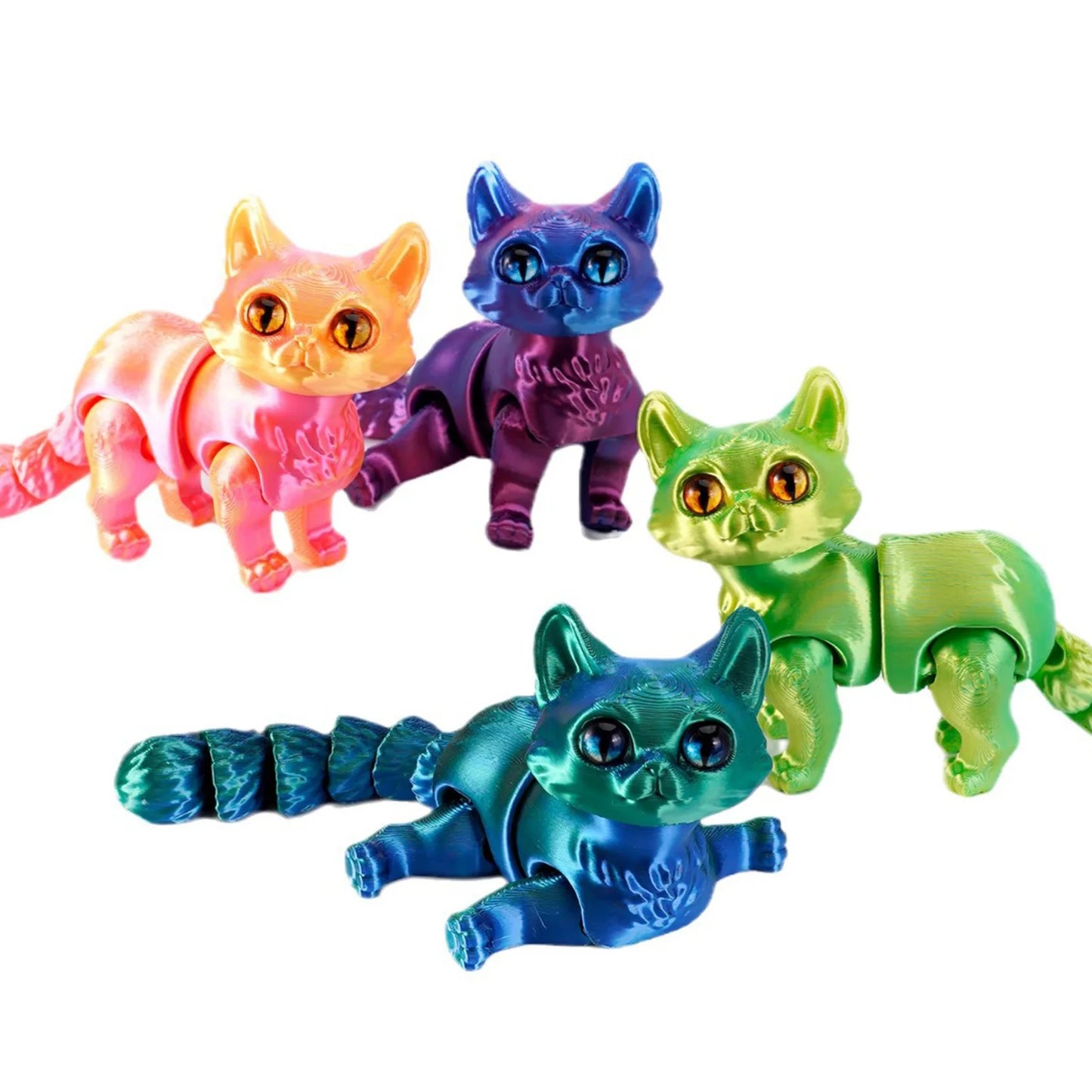 3D Printed Cute Cat Fidget Toy Figurine Articulated Animals Model Toy Desktop