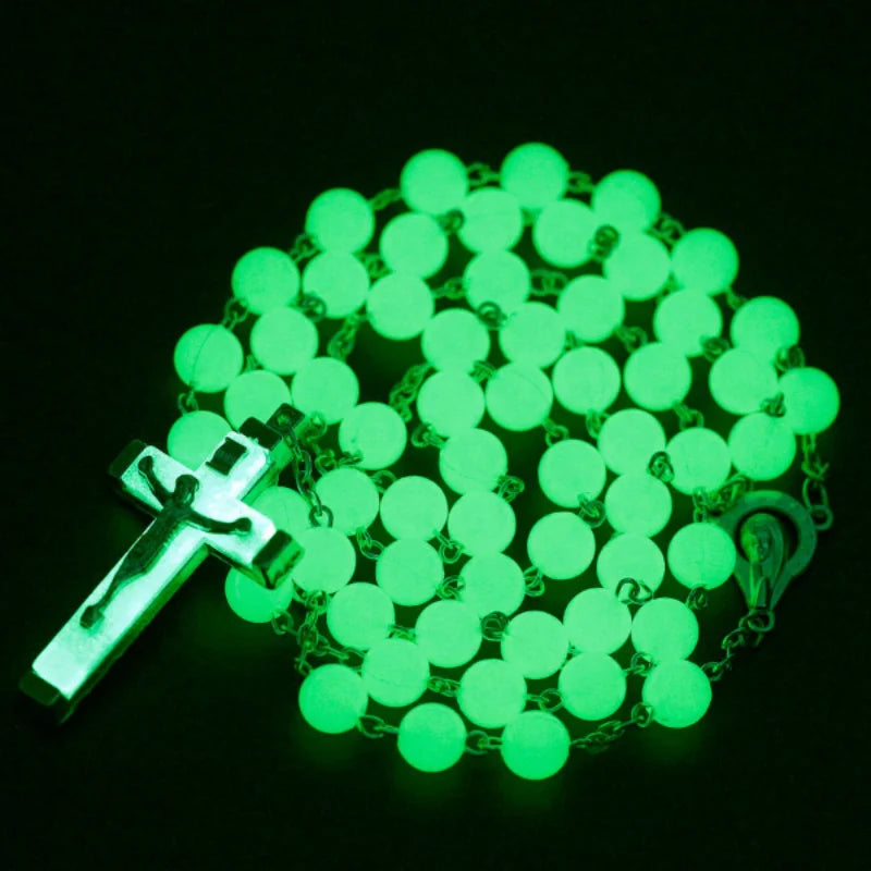 Glow In The Dark Christian Rosary Necklace Luminous Christian Catholic Cross Faith Jewellery