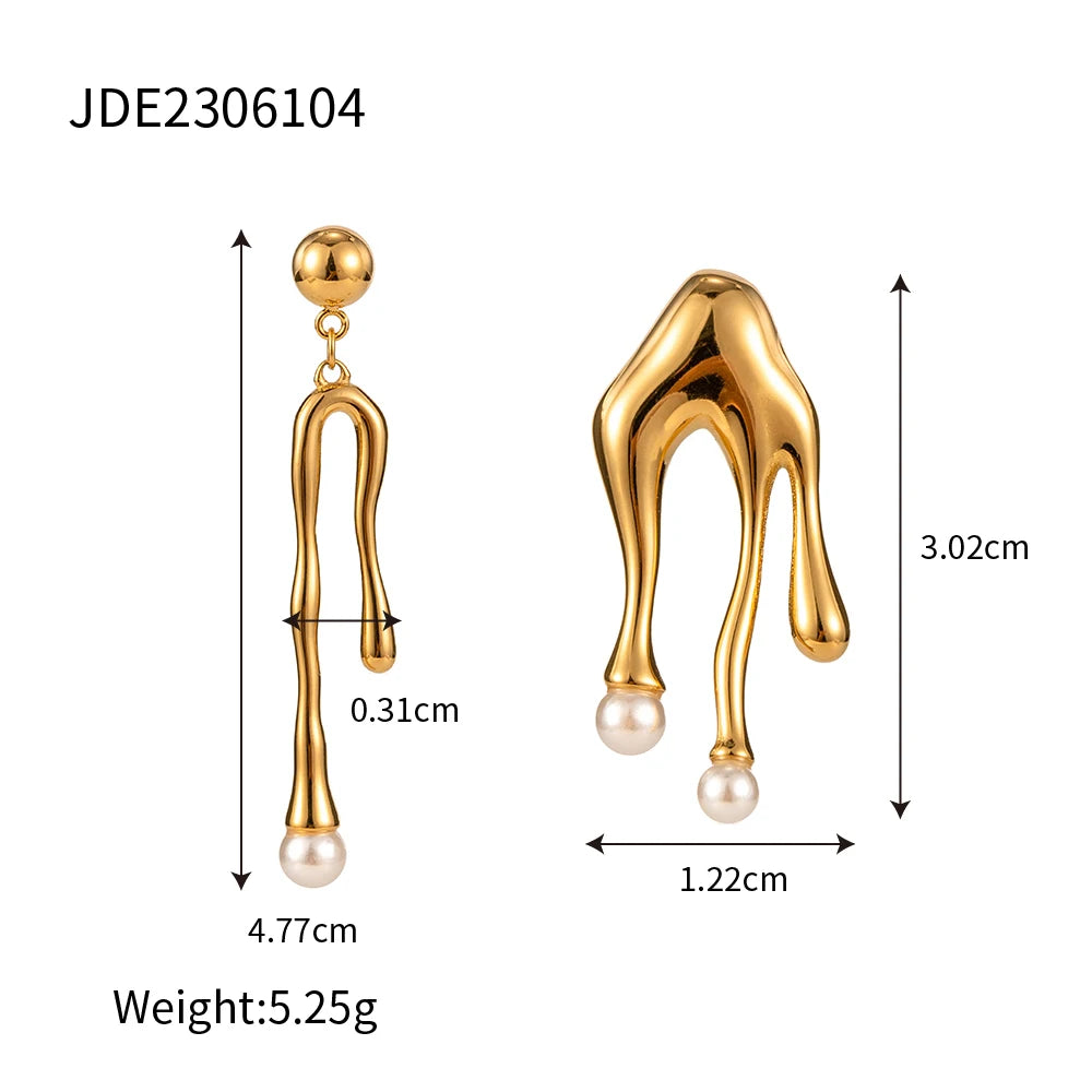 Creative Pearl Stainless Steel Earrings 18K Gold Plated Contemporary Drop