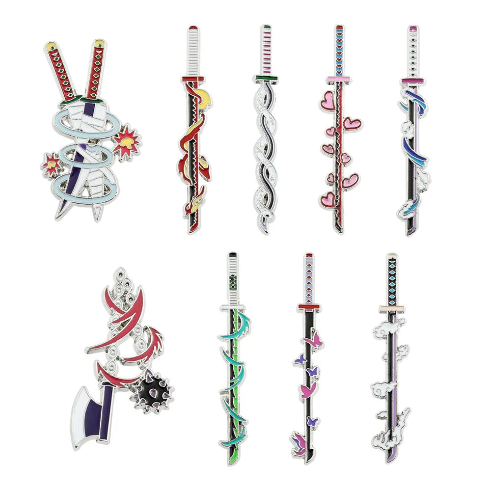 9Pcs/Set Anime Ghost Kill Team Samurai Sword Enamel Brooch 9-Pillar Metal Badge Lapel Pin Cosplay Jewelry Accessories Gifts