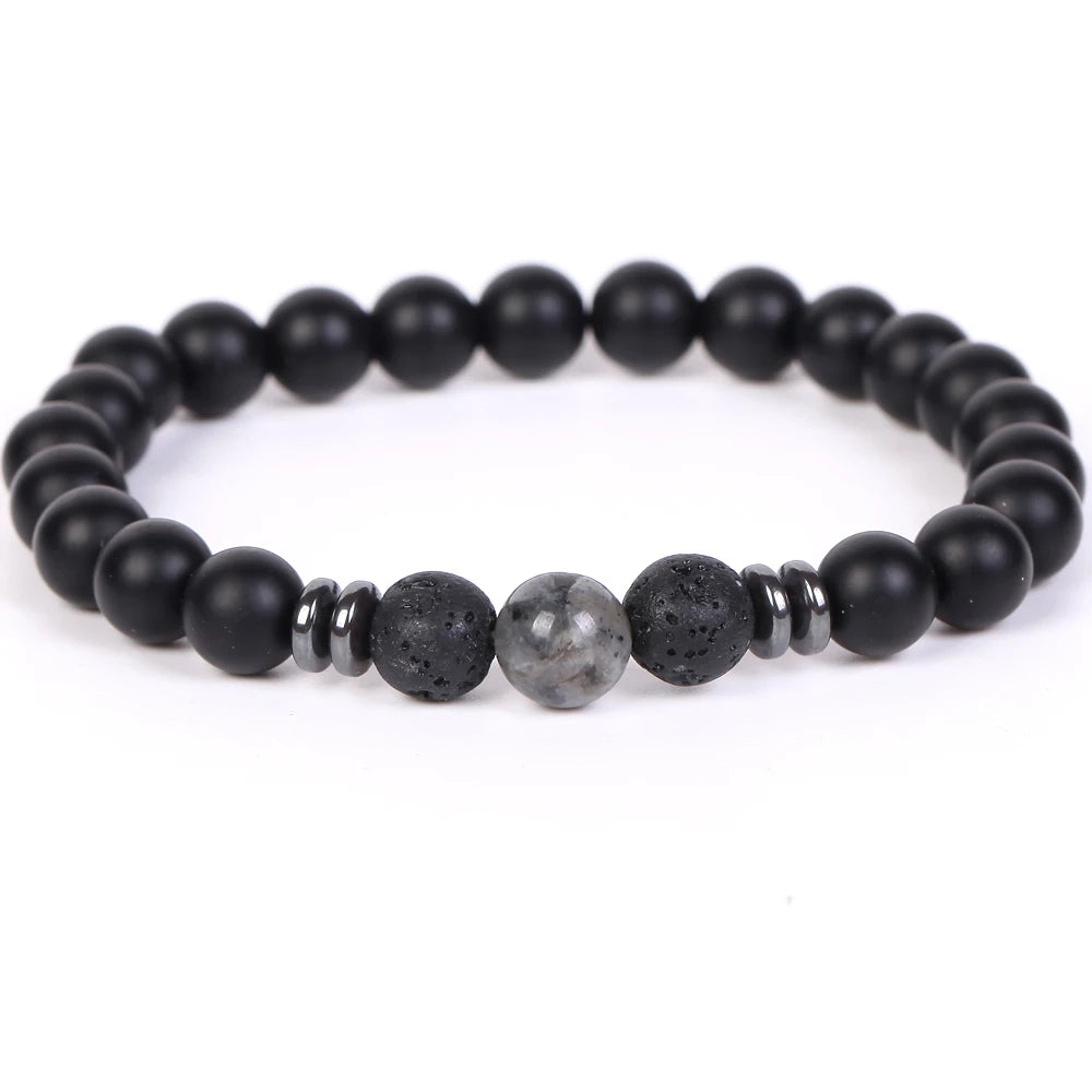 Stone Bracelet Black Agates Hematite Round Beads Jewellery Healing Energy