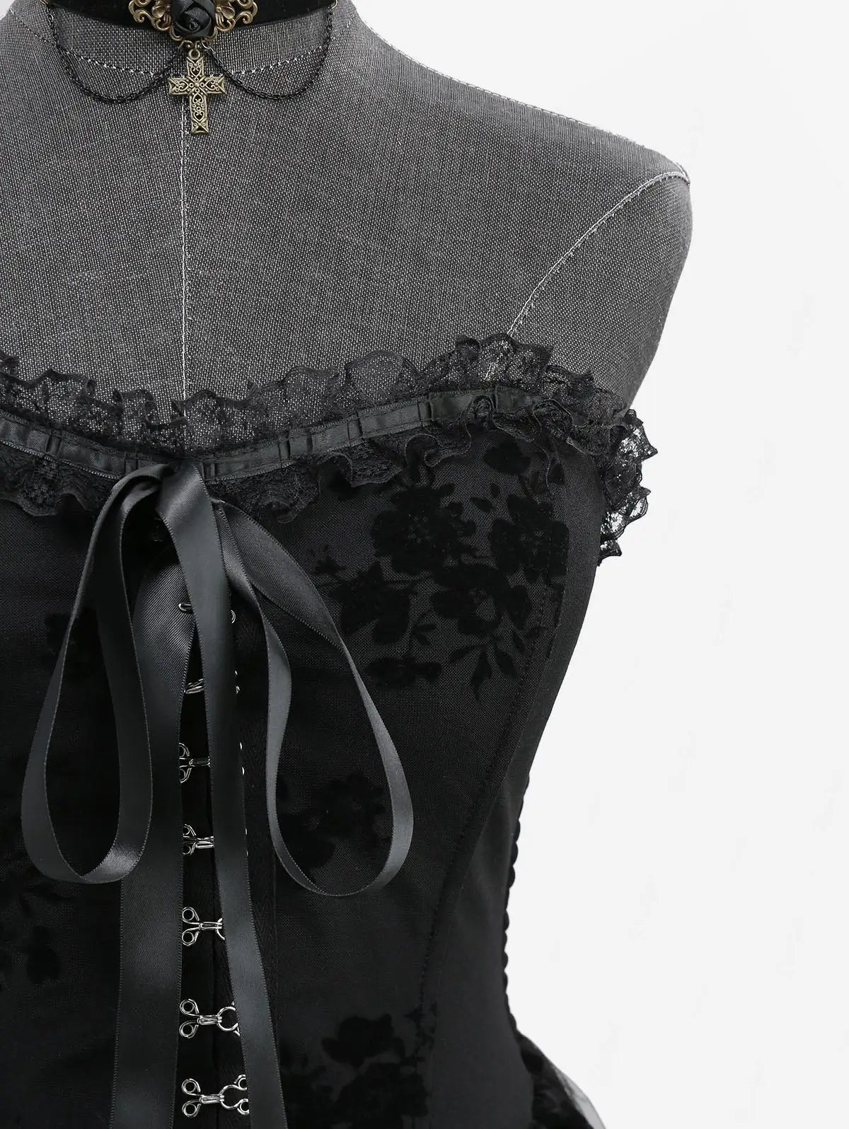 Black Lace Overlay Gothic Lace up Strapless Corset Dress