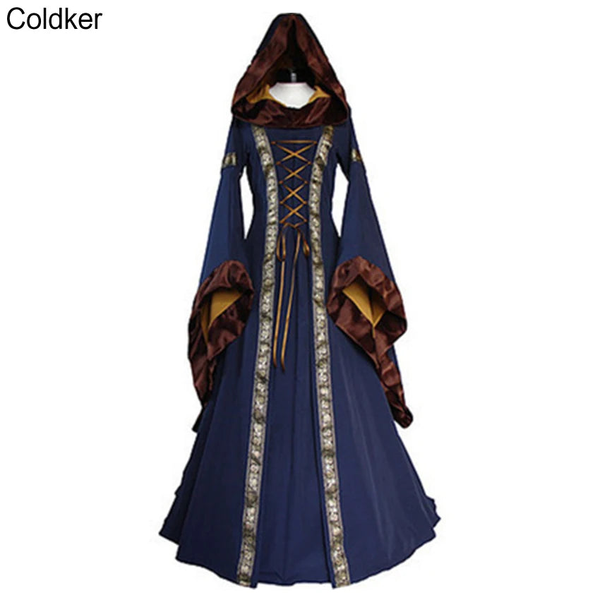 Pagan Ceremonial Medieval Gown Gothic Princess Hooded Long Dress
