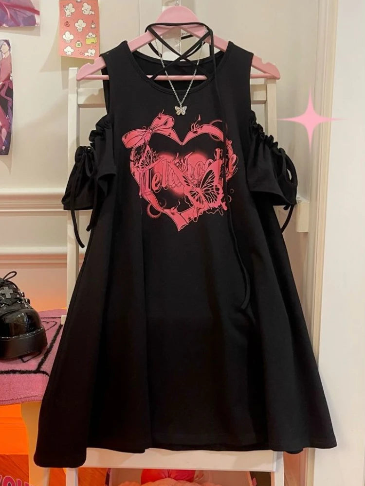 Cute Punk Gothic Vest TShirt Dress Black or White