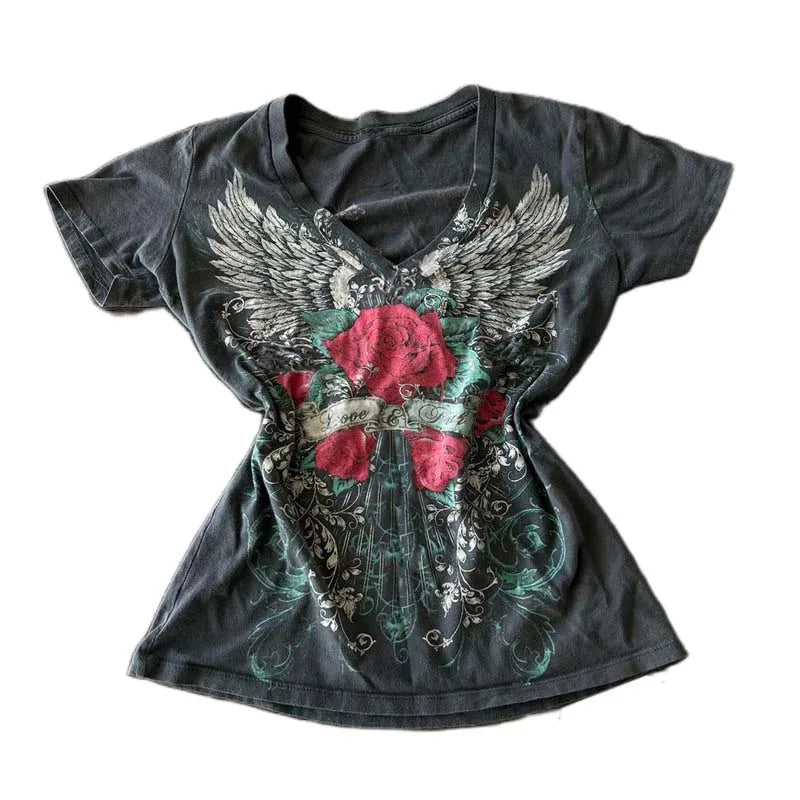 Gothic Roses Wings Vintage 90s TShirt