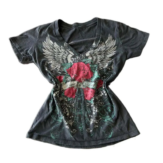 Gothic Roses Wings Vintage 90s TShirt